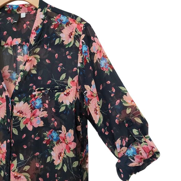 Kut from the Kloth Blouse Womens Large Black Floral Sheer Peasant Festival Boho - Picture 3 of 12
